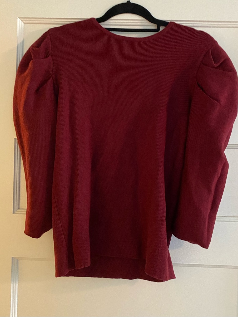 Wine Red Puff Sleeve Sweater